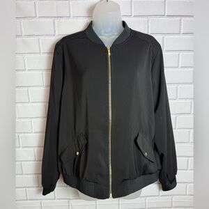 Susan Graver Classic Black Bomber Jacket with Gold Zipper/size M